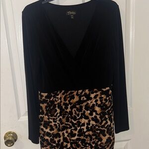 Elegant Black Dress with Leopard Skirt